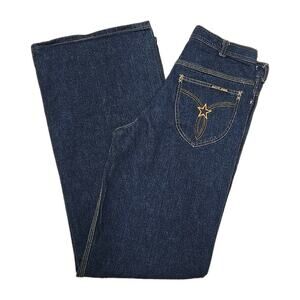 Vintage HASH JEANS Womens Wide Leg 70's High-Rise Star Embroidered 30x35